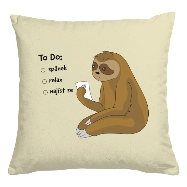 Polštář bavlněný  s potiskem Lenochod - To Do list 